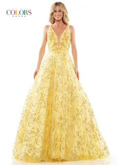 Style BARBARA_YELLOW2_95F89 Colors Yellow Size 2 Train V Neck A-line Prom Ball gown on Queenly