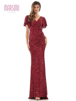 Style ELLEN_BURGUNDY14_1C331 Colors Red Size 14 V Neck Tall Height Floor Length Shiny Straight Dress on Queenly