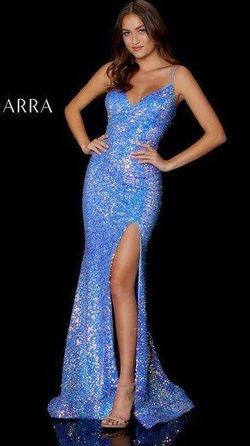 Style AGNES_PERIWINKLE10_C913F Amarra Blue Size 10 Jewelled Train Side slit Dress on Queenly