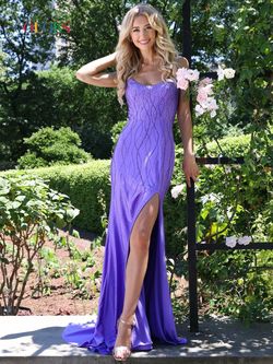 Style JAZLENE_PURPLE6_55D03 Colors Purple Size 6 Prom Shiny Corset Side slit Dress on Queenly