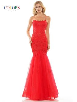 Style ELLIE_RED0_8DE13 Colors Red Size 0 Tulle Floor Length Corset Tall Height Mermaid Dress on Queenly