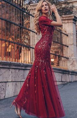 Style KAIA_BURGUNDY22_3347D Amelia Couture Red Size 22 Military Prom Sleeves Straight Dress on Queenly