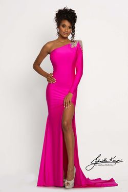 Style ADRIANNE Johnathan Kayne Pink Size 6 Mermaid Sleeves Black Tie Jewelled Side slit Dress on Queenly