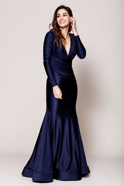 Style ALYSSA_NAVY12_22E7E Amelia Couture Blue Size 12 Plus Size Black Tie Tall Height Straight Dress on Queenly