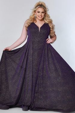 Style BLAIR_PURPLE24_3B663 Sydneys Closet Purple Size 24 V Neck Tall Height Floor Length Mermaid Dress on Queenly
