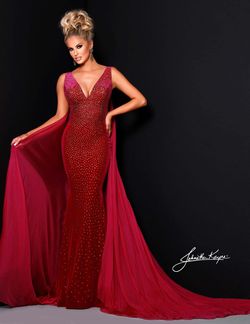 Style VIOLET_MAGENTA6_60AA9 Johnathan Kayne Pink Size 6 Train Cape Sequined Fitted Straight Dress on Queenly