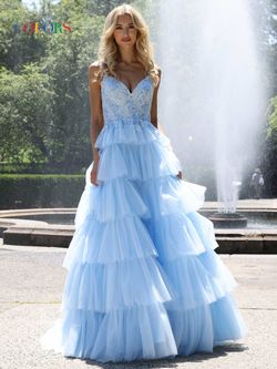 Style JUBILEE_LIGHTBLUE12_CC09F Colors Blue Size 12 Black Tie Ruffles Pageant Ball gown on Queenly