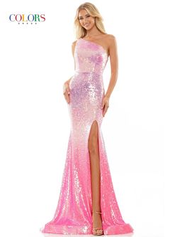 Style GRETCHEN_PINK14_7AF3F Colors Pink Size 14 Barbiecore Sequin High Neck Side slit Dress on Queenly