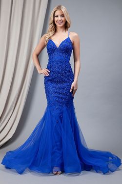Style CARY_ROYALBLUE14_8F0FD Amelia Couture Blue Size 14 Floor Length Black Tie Straight Dress on Queenly