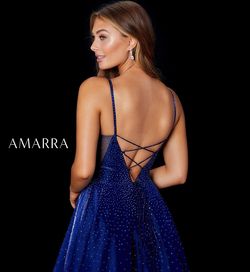 Style CALISTA_NAVY4_63F27 Amarra Blue Size 4 Jewelled Sheer Tall Height Pageant Ball gown on Queenly