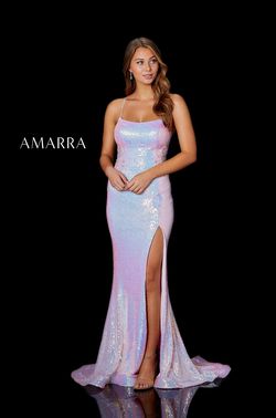 Style OLIVER_WHITE14_FCA8F Amarra White Size 14 Fitted Shiny Side slit Dress on Queenly