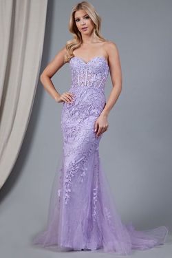 Style ALYSSUM_LILAC10_34045 Amelia Couture Purple Size 10 Strapless Black Tie Sweetheart Corset Straight Dress on Queenly