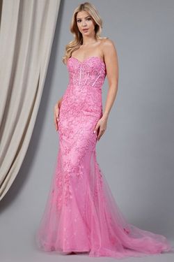 Style ALYSSUM_PINK6_6F00D Amelia Couture Pink Size 6 Tall Height Train Straight Dress on Queenly