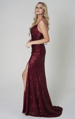 Style BRANDI_BURGUNDY14_C9454 Amelia Couture Red Size 14 Plus Size Prom Corset Floor Length Side slit Dress on Queenly
