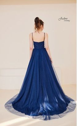 Style JUSTICE Jadore Blue Size 16 Prom Tall Height Square Neck Plus Size Ball gown on Queenly