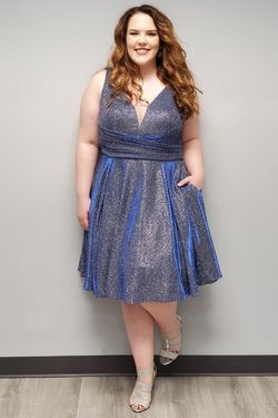 Style TYRA_NAVY20_6DA35 Sydneys Closet Blue Size 20 Plus Size Shiny Pockets Straight Dress on Queenly