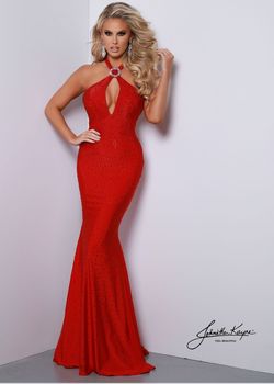Style LUCY_RED10_BFF56 Johnathan Kayne Red Size 10 Tall Height Keyhole Prom Straight Dress on Queenly