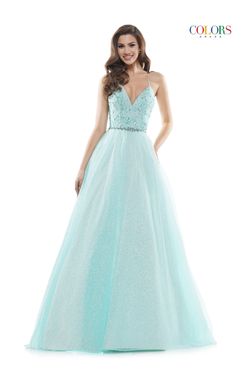 Style PARKER_MINT14_24AAE Colors Green Size 14 Spaghetti Strap Sequined Floor Length Belt Corset Ball gown on Queenly