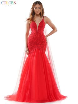 Style ISABELLE_RED2_EE8B2 Colors Red Size 2 Tall Height Flare Cape Mermaid Dress on Queenly