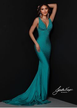 Style CELESTE_WHITE4_957EA Johnathan Kayne White Size 4 V Neck Jewelled Prom Floor Length Mermaid Dress on Queenly