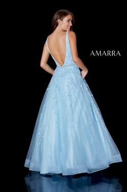 Style TRISH Amarra Blue Size 4 Prom V Neck Black Tie Ball gown on Queenly