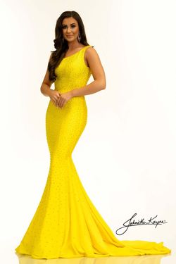 Style PENELOPE_YELLOW00_0CB84 Johnathan Kayne Yellow Size 0 Jersey Train Black Tie Straight Dress on Queenly