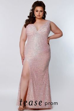 Style REID_WHITE14_21CAF Sydneys Closet White Size 14 Floor Length Sequined Plus Size Prom Sequin Side slit Dress on Queenly