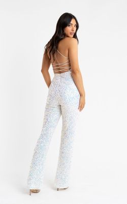 Style KINSLEY Primavera White Size 6 Sequined Fitted Spaghetti Strap Kinsley Jumpsuit Dress on Queenly