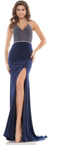 Style REMI_LIGHTBLUE8_F7705 Colors Blue Size 8 Jersey Black Tie Side slit Dress on Queenly