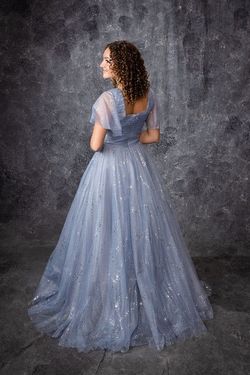 Style SCARLETT_SILVER4_B1CF6 Madison James Silver Size 4 Prom Floor Length Tall Height Shiny Ball gown on Queenly