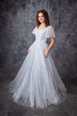 Style SCARLETT_SILVER4_B1CF6 Madison James Silver Size 4 Prom Floor Length Tall Height Shiny Ball gown on Queenly