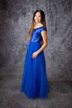 Style ELLA_ROYALBLUE6_6CF59 Madison James Blue Size 6 Satin Tall Height Ball gown on Queenly