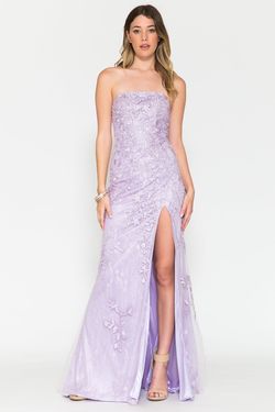 Style RYANE_LILAC10_29C39 Amelia Couture Purple Size 10 Strapless Sequined Side slit Dress on Queenly