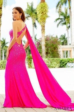 Style CAM_HOTPINK4_AED8D Amarra Pink Size 4 Tall Height Pageant One Shoulder Side slit Dress on Queenly
