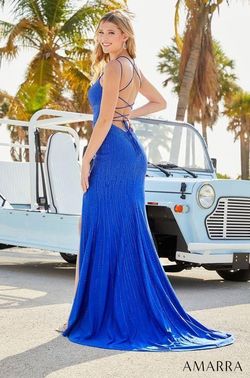 Style SAGE_ROYALBLUE8_B1848 Amarra Blue Size 8 Black Tie Train Flare Fitted Side slit Dress on Queenly