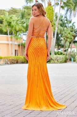 Style MIRANDA_ORANGE8_A10CF Amarra Orange Size 8 Fitted Floor Length Side slit Dress on Queenly