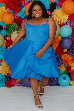 Style CECE_ROYALBLUE14_E0EE1 Sydneys Closet Blue Size 14 Satin Tall Height Straight Dress on Queenly