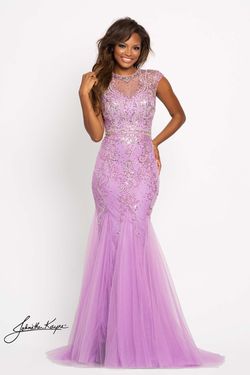 Style ADELINE Johnathan Kayne Purple Size 6 Sheer Mermaid Dress on Queenly
