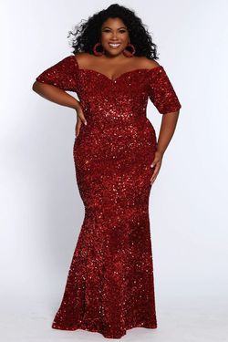Style JUDE Sydneys Closet Red Size 16 Velvet Sequined Prom Tall Height Mermaid Dress on Queenly