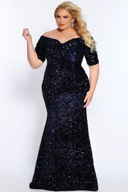 Style JUDE_NAVY14_D1A1E Sydneys Closet Blue Size 14 Sequined Sequin Mermaid Dress on Queenly