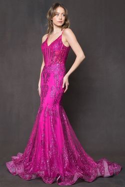 Style GRACE_HOTPINK2_1C1FB Amelia Couture Hot Pink Size 2 Sheer Tall Height Sweetheart Prom Mermaid Dress on Queenly
