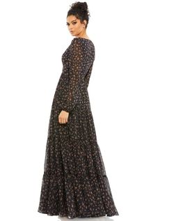 Style OCTAVIA_BLACK4_DCD43 Mac Duggal Black Size 4 Floral Straight Dress on Queenly