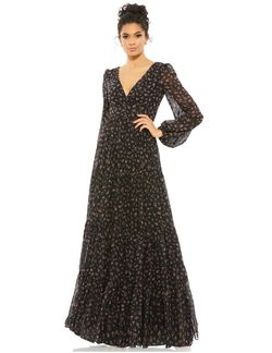 Style OCTAVIA_BLACK10_EB20C Mac Duggal Black Size 10 Military Print V Neck Straight Dress on Queenly