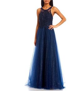 Style FAITH_NAVY10_EE03A Coya Blue Size 10 Navy Tall Height Shiny Ball gown on Queenly