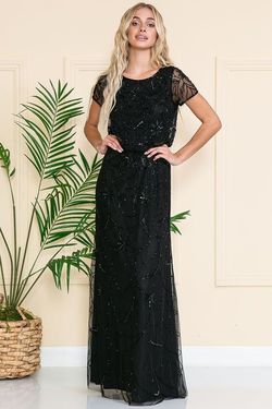 Style TAYLOR_BLACK20_C8EEC Amelia Couture Black Tie Size 20 Embroidery Pattern Military Straight Dress on Queenly