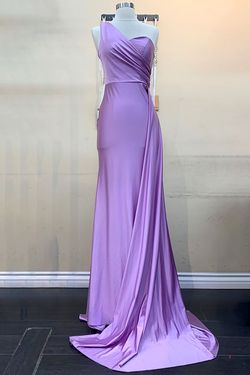 Style MORGAN_LILAC8_D44FA Amelia Couture Purple Size 8 One Shoulder Cape Straight Dress on Queenly