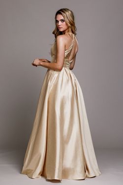 Style MARGOT Amelia Couture Gold Size 12 Backless Floor Length Prom Ball gown on Queenly