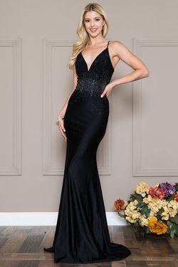 Style ANDREA Amelia Couture Black Size 10 Prom Plunge Straight Dress on Queenly