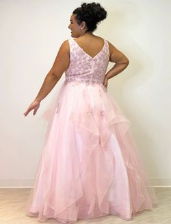 Style SWAYZEE_CORAL22_09268 Sydneys Closet Pink Size 22 Black Tie Coral Sequined Ball gown on Queenly