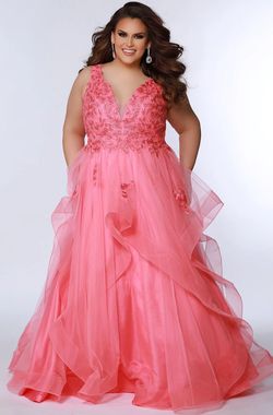 Style SWAYZEE_CORAL22_09268 Sydneys Closet Pink Size 22 Quinceanera Sequined Black Tie Sequin Ball gown on Queenly